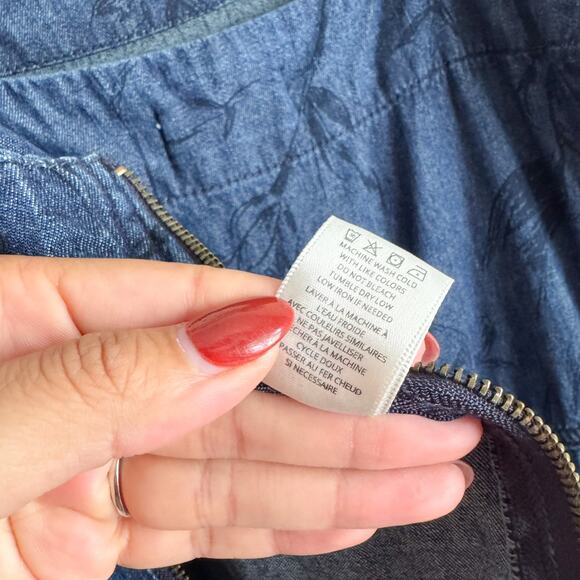 Unpublished Blue Denim Floral Print Square Neck Shoulder Tie Overalls Medium - Picture 6 of 8